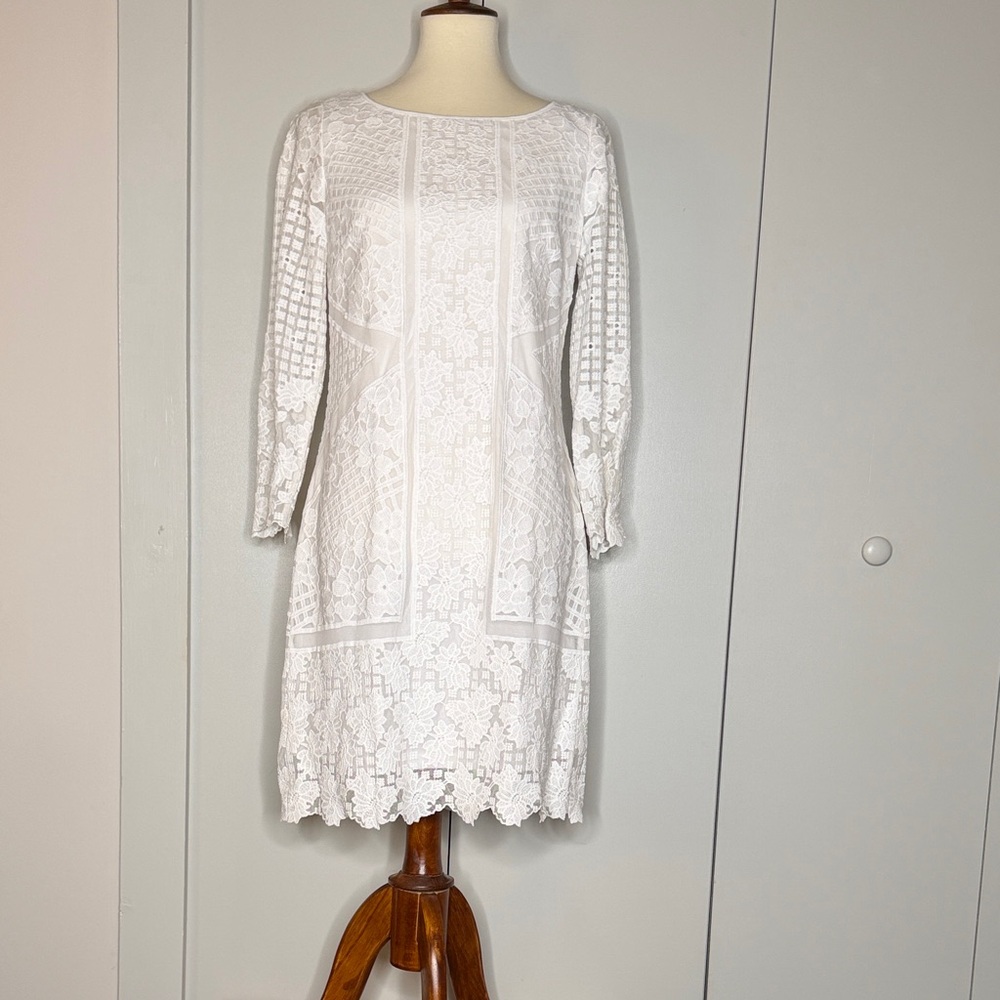 Laundry By Shelli Segal White Lace Long Sleeve Dress
